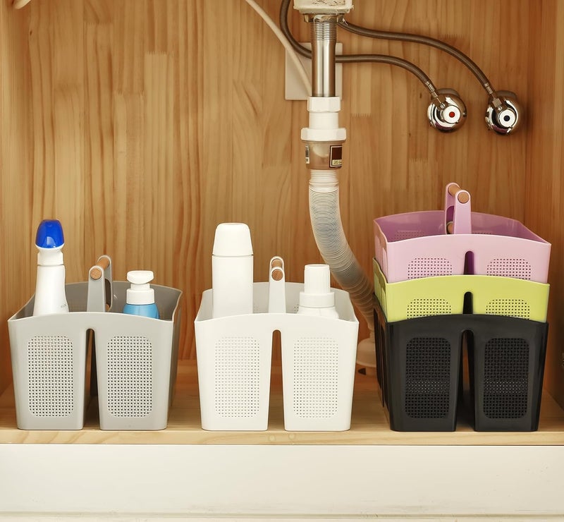 A-Link Portable Shower Caddy Basket with Compartments, Plastic Divided Cleaning Caddy Organizer Storage Tote with Handle for Bathroom, College, Dorm Room Essentials, Light Gray - Image 5